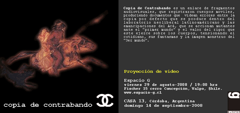 Invitación de la exposición Copia de Contrabando, Espacio G y Casa 13, Córdoba