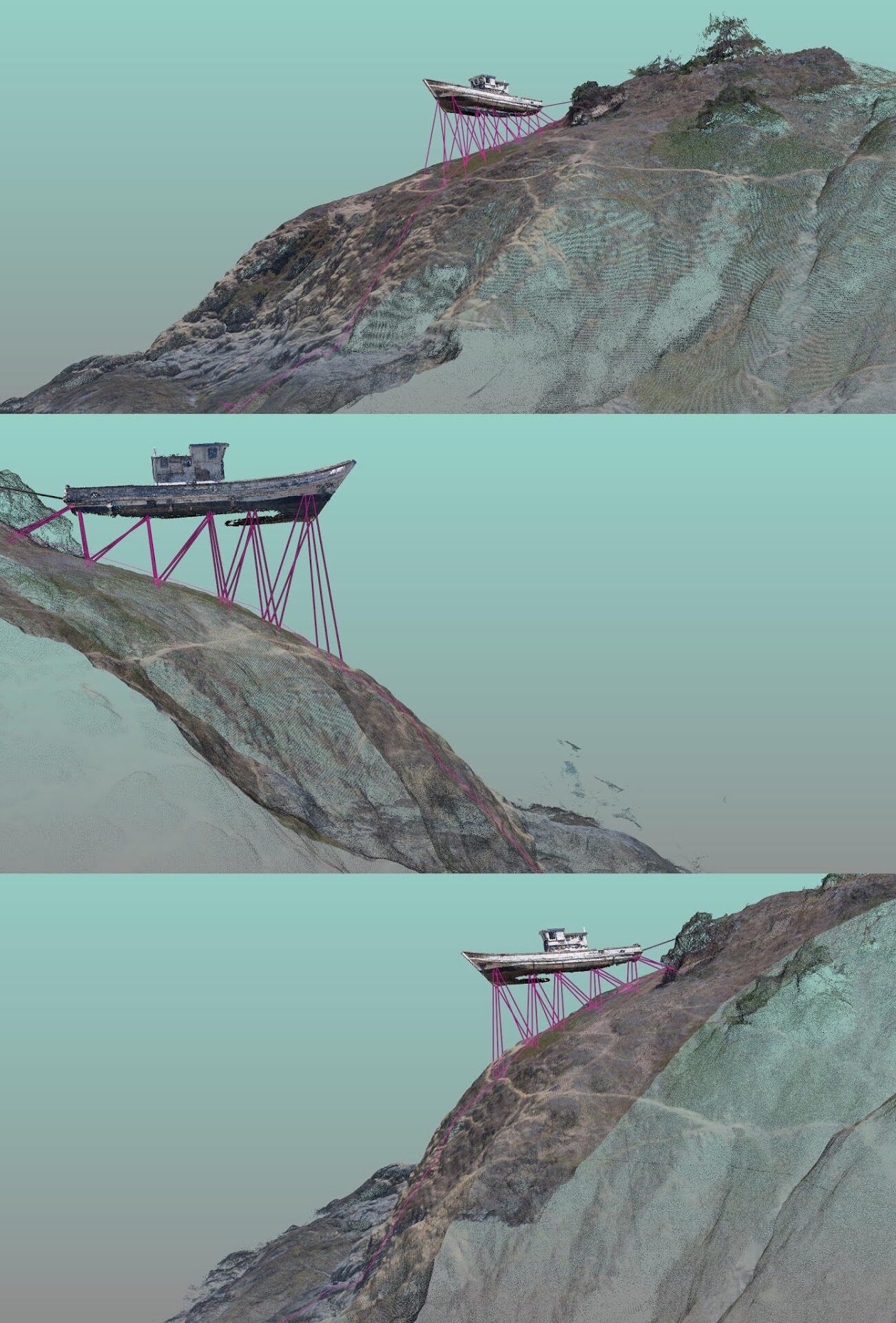 Fata Morgana, boceto vertical del barco reconfigurado