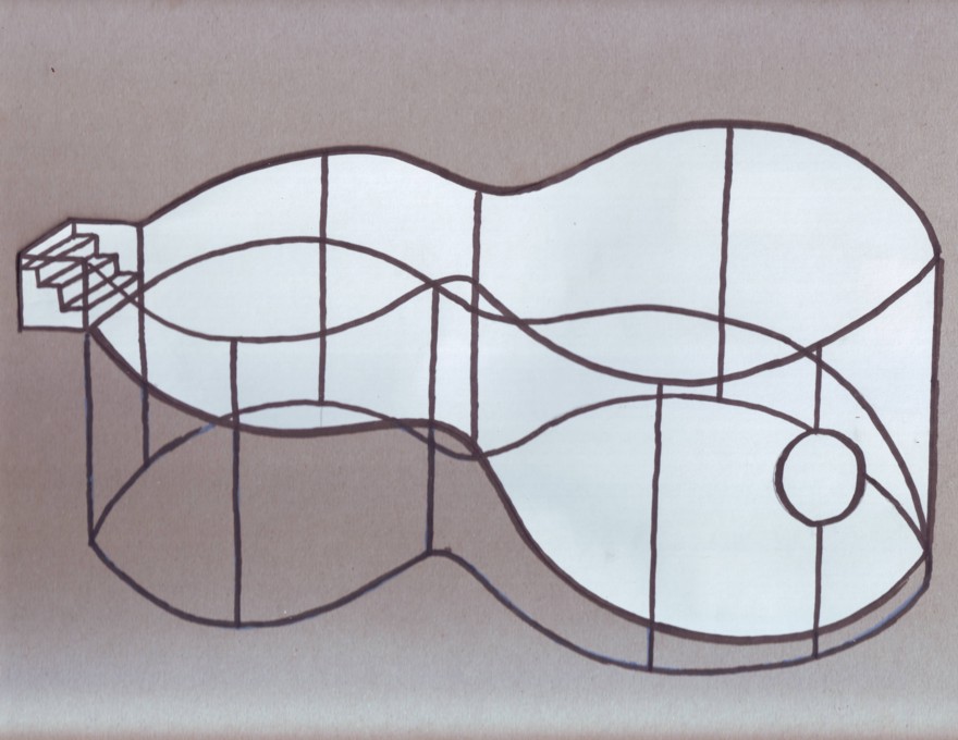 Croquis de la piscina en forma de guitarrón
